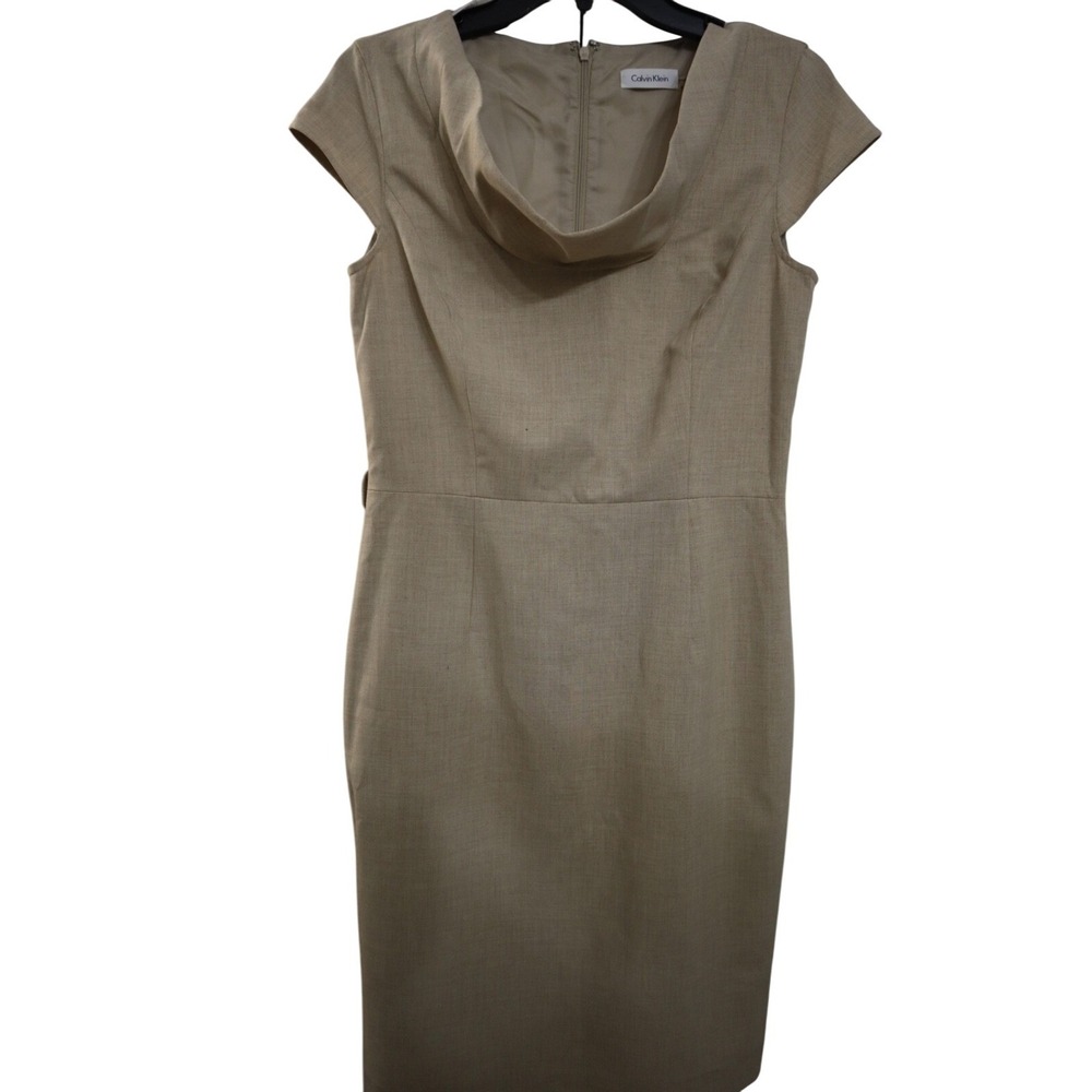 Calvin Klein Womens Tan Beige Cowl Neck Cap Sleeve‎ Sheath Dress Size 6